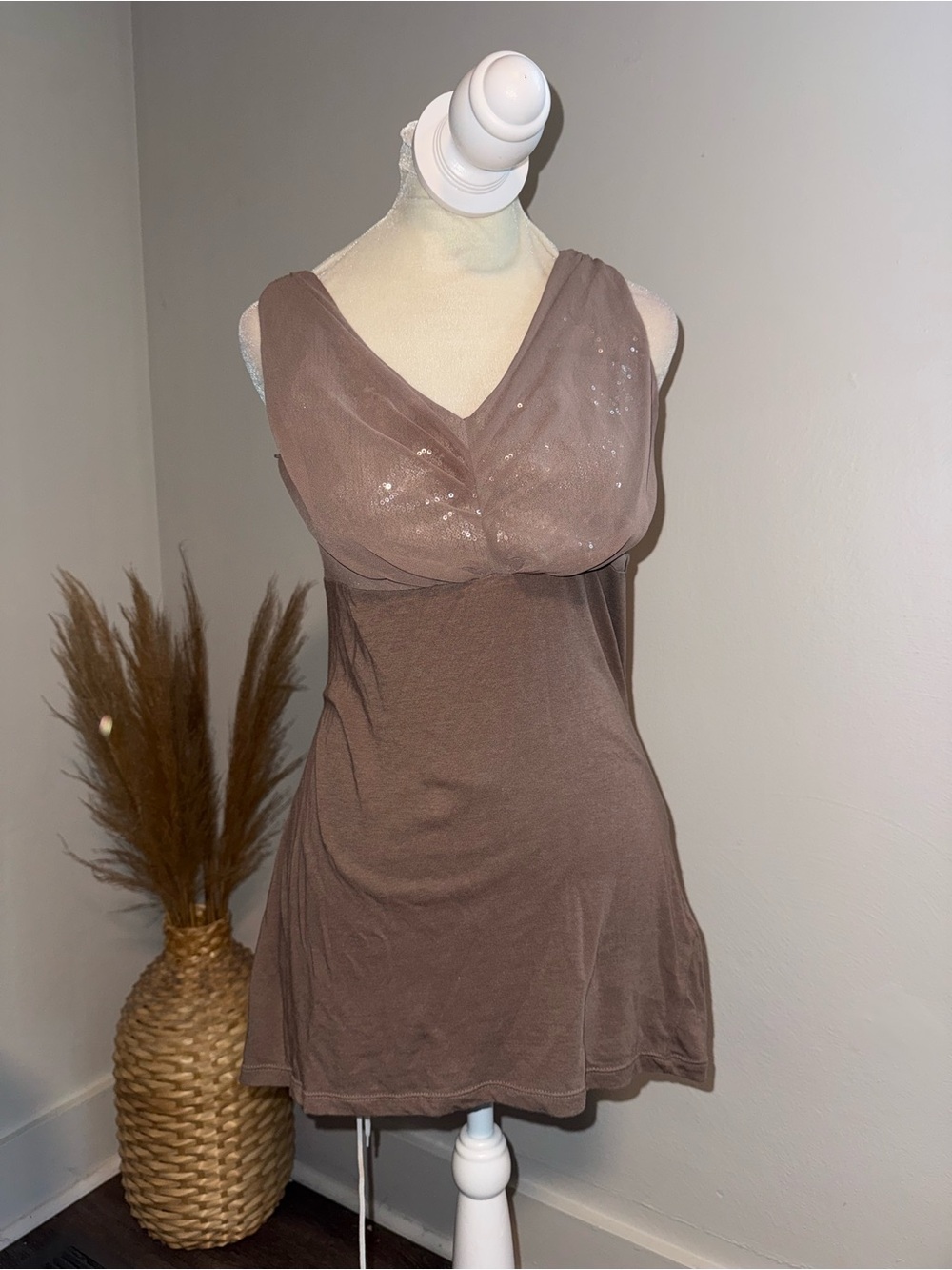 Express Brown Tank Top w Sequin Detail